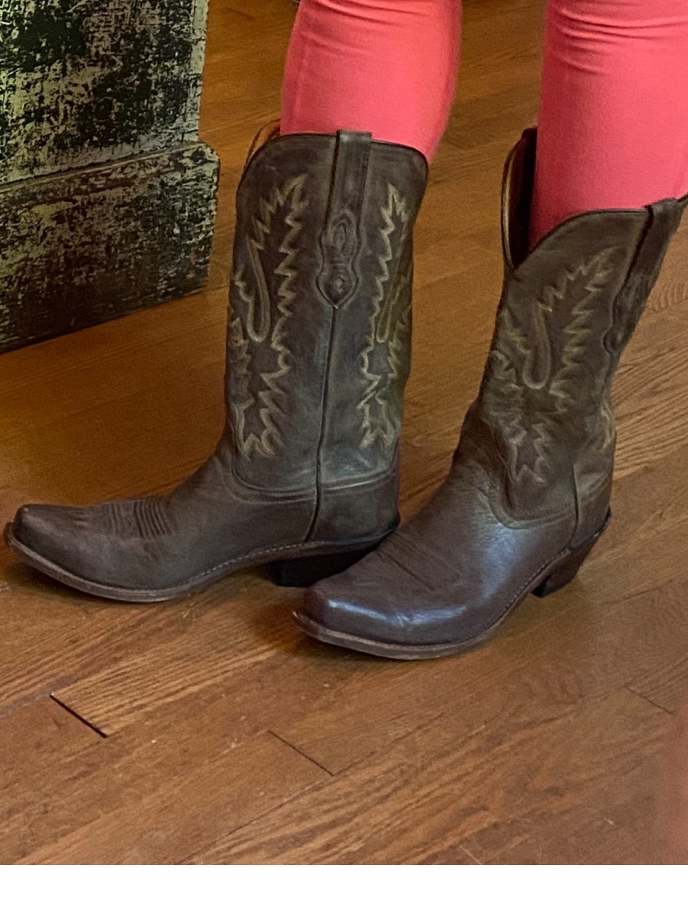 Old West Brown Leather Western Ankle Boots